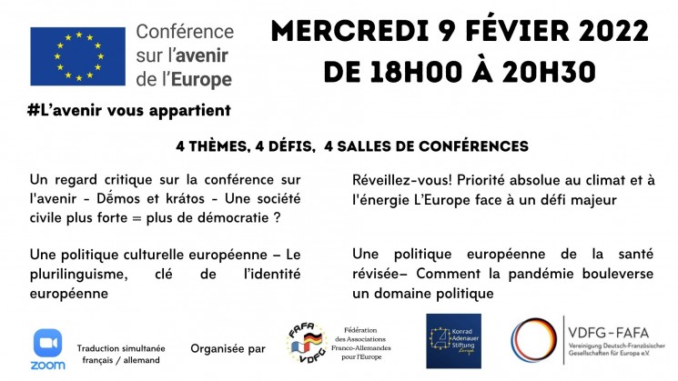 Conférence Avenir de l’Europe – Mercredi 9 février 2022 de 18h00 à 20h30